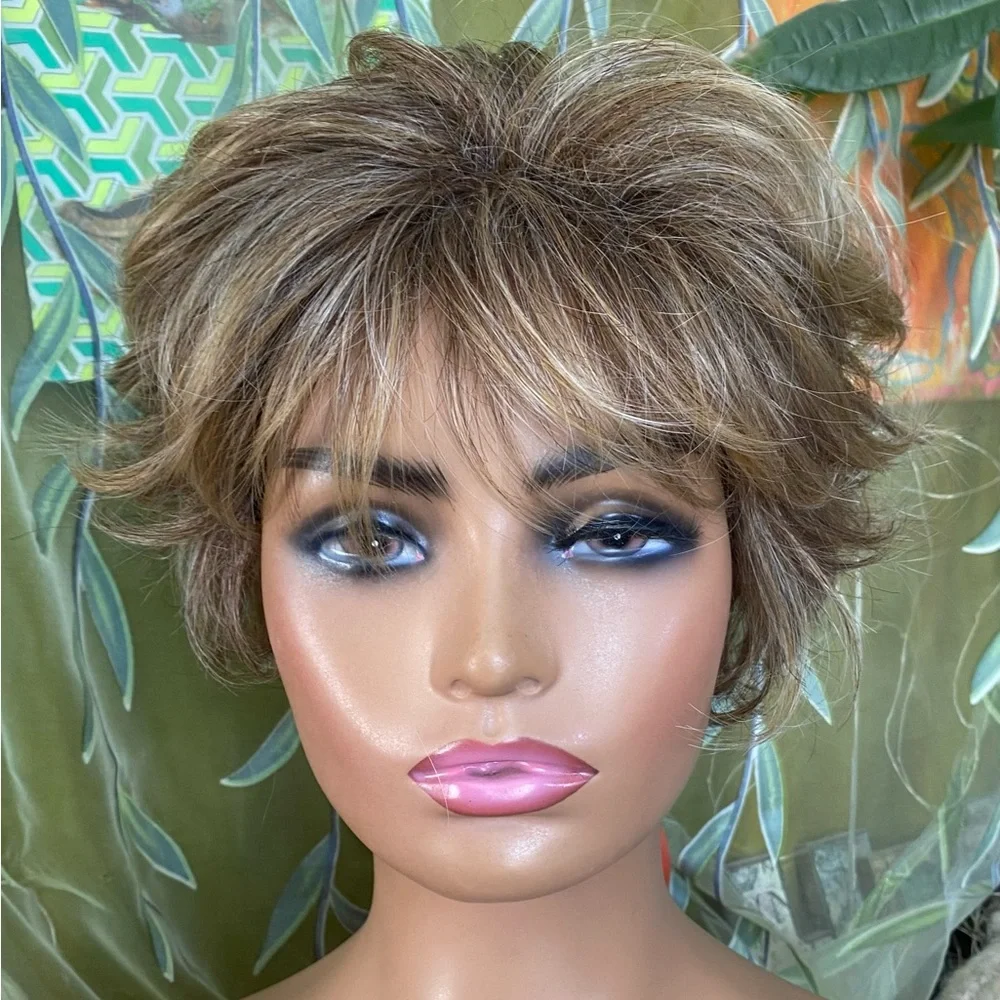 blonde and brunette roots pixie bob wig